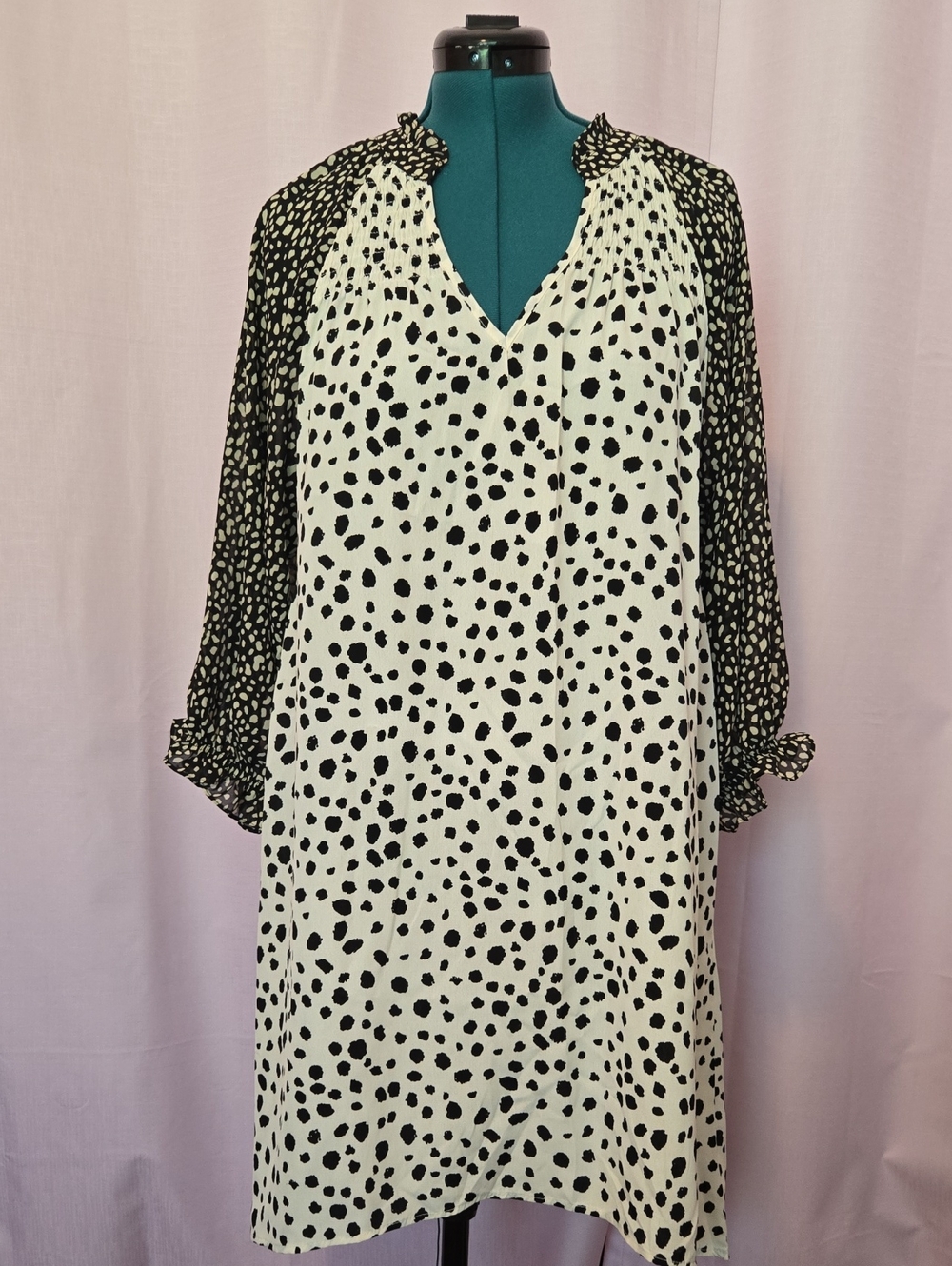 Umgee Black and Cream Spot Print Tunic Dress